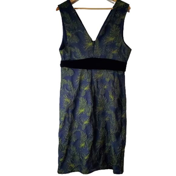 M.S.S.P. Palm Print Renee Cocktail Dress Sleeveless Sheath Navy Green Black XL - Picture 2 of 9